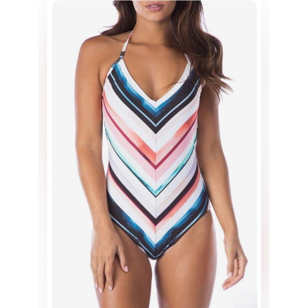 La Blanca Meridian Stripe One-PieceSwimsuit Sz 14 NWT Hebron Tummy Control